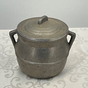 Vintage Pewter Metal Individual Bean Pot With Lid & Handles